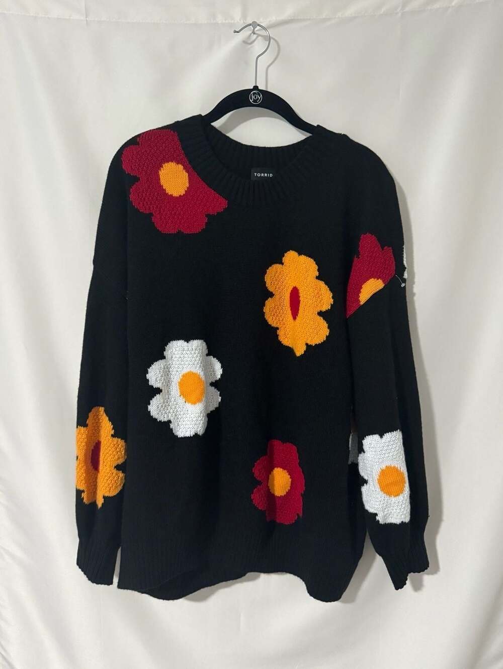 Torrid Black Floral Drop Shoulder Sweater Size 2